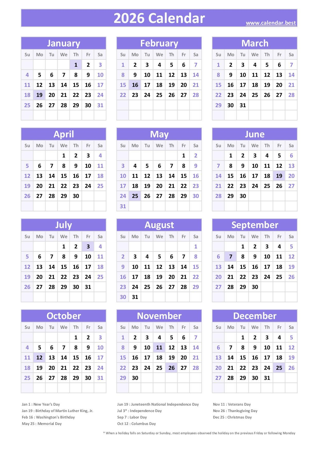 General Blue Printable Calendar 2026
