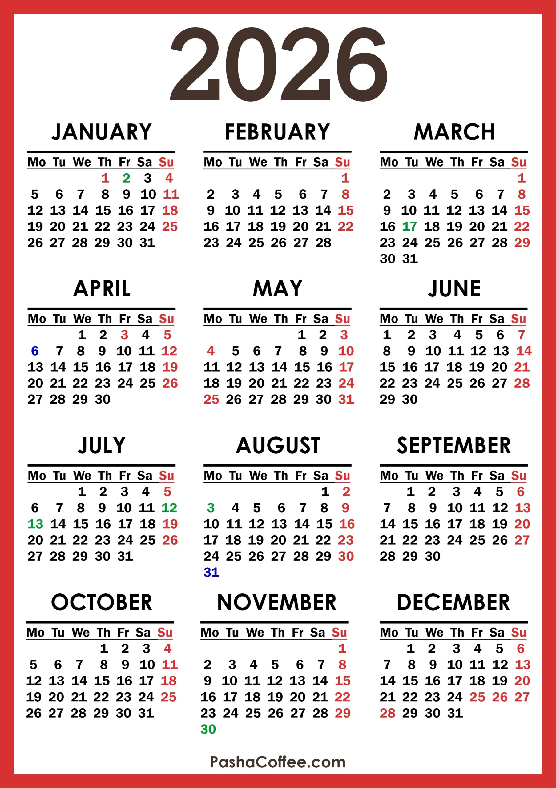 Calendar 2026 Uk Printable Free Download
