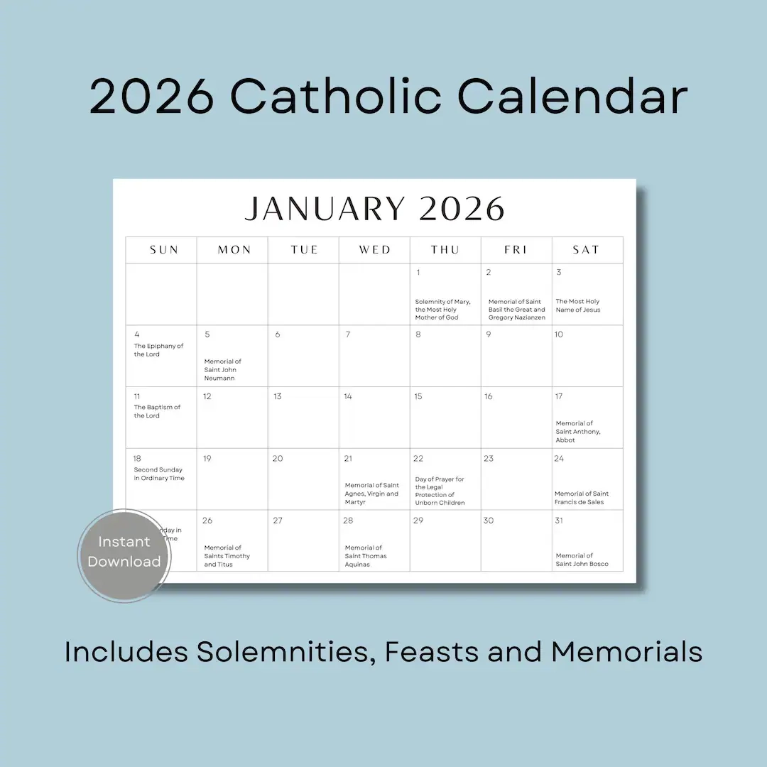 2026 Catholic Calendar Printable Catholic Calendar Feasts Memorials Solemnities 12 Month Calendar Liturgical Calendar Etsy Israel