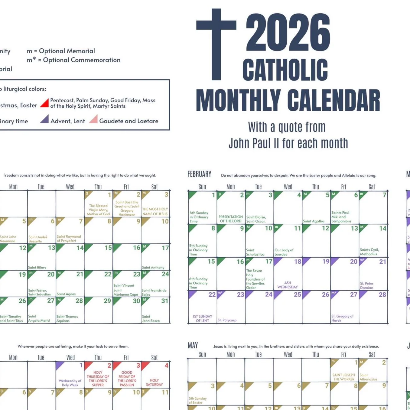 2026 Color coded Liturgical Calendar Instant Download Catholic Planner Etsy Norway