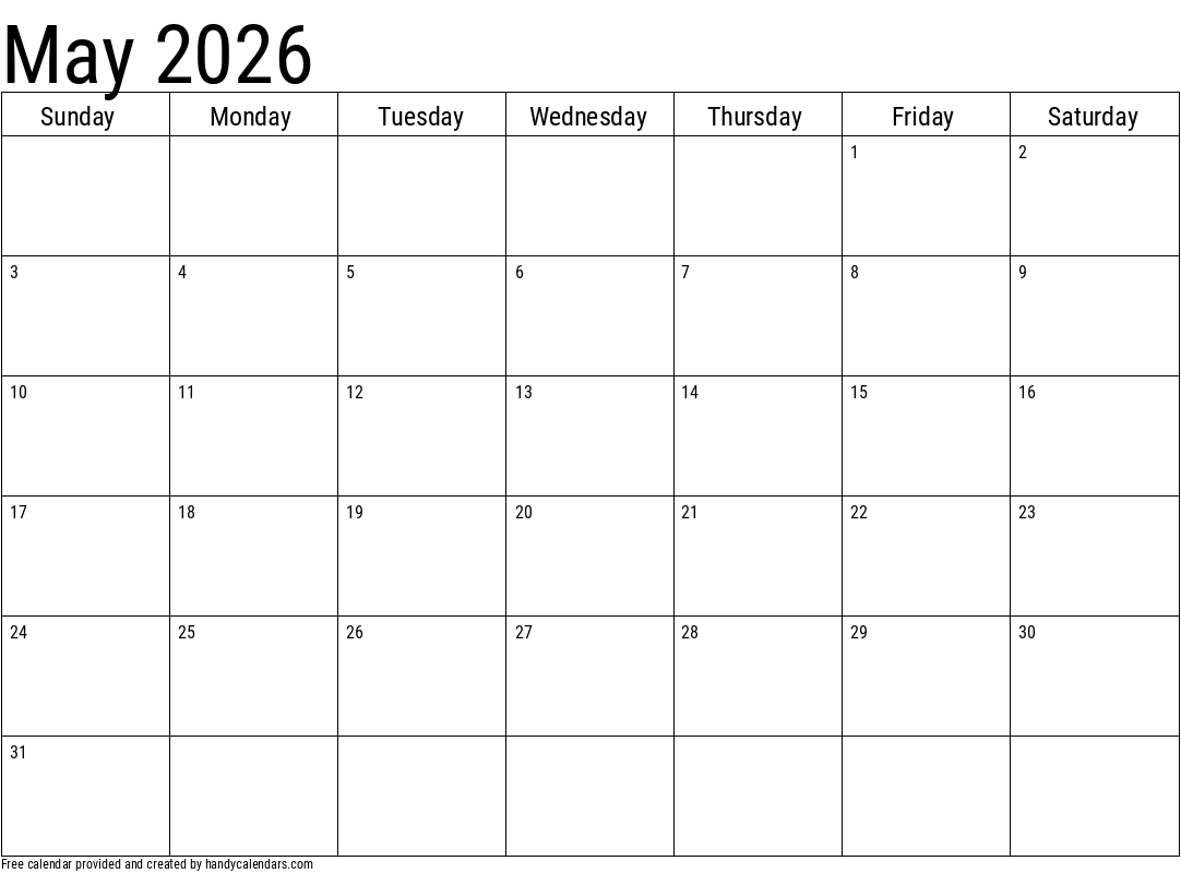 2026 May Calendars Handy Calendars