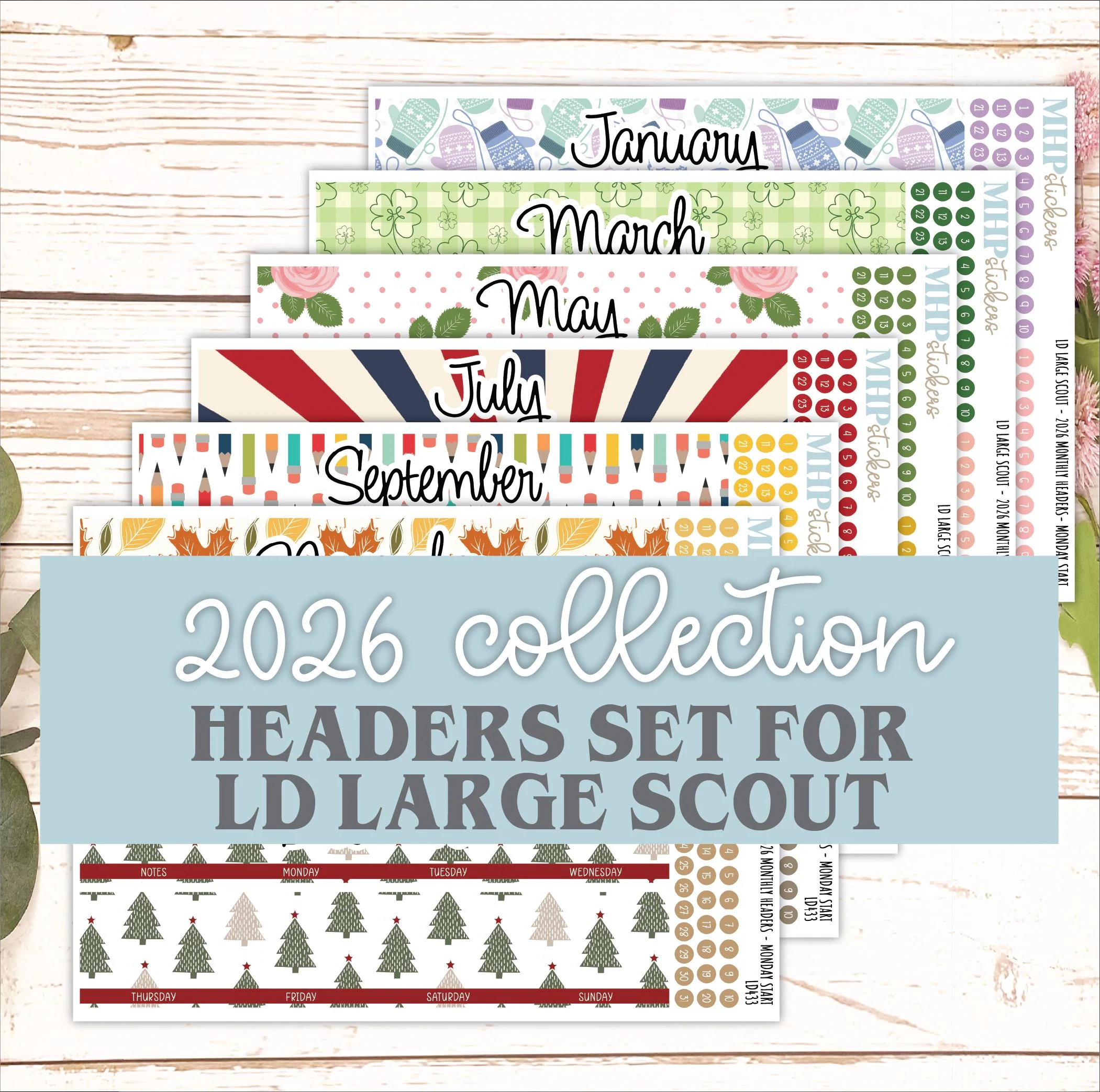 2026 Monthly Headers Set For Large Scout Planner portrait Planner Laurel Denise Planners LD433 Etsy