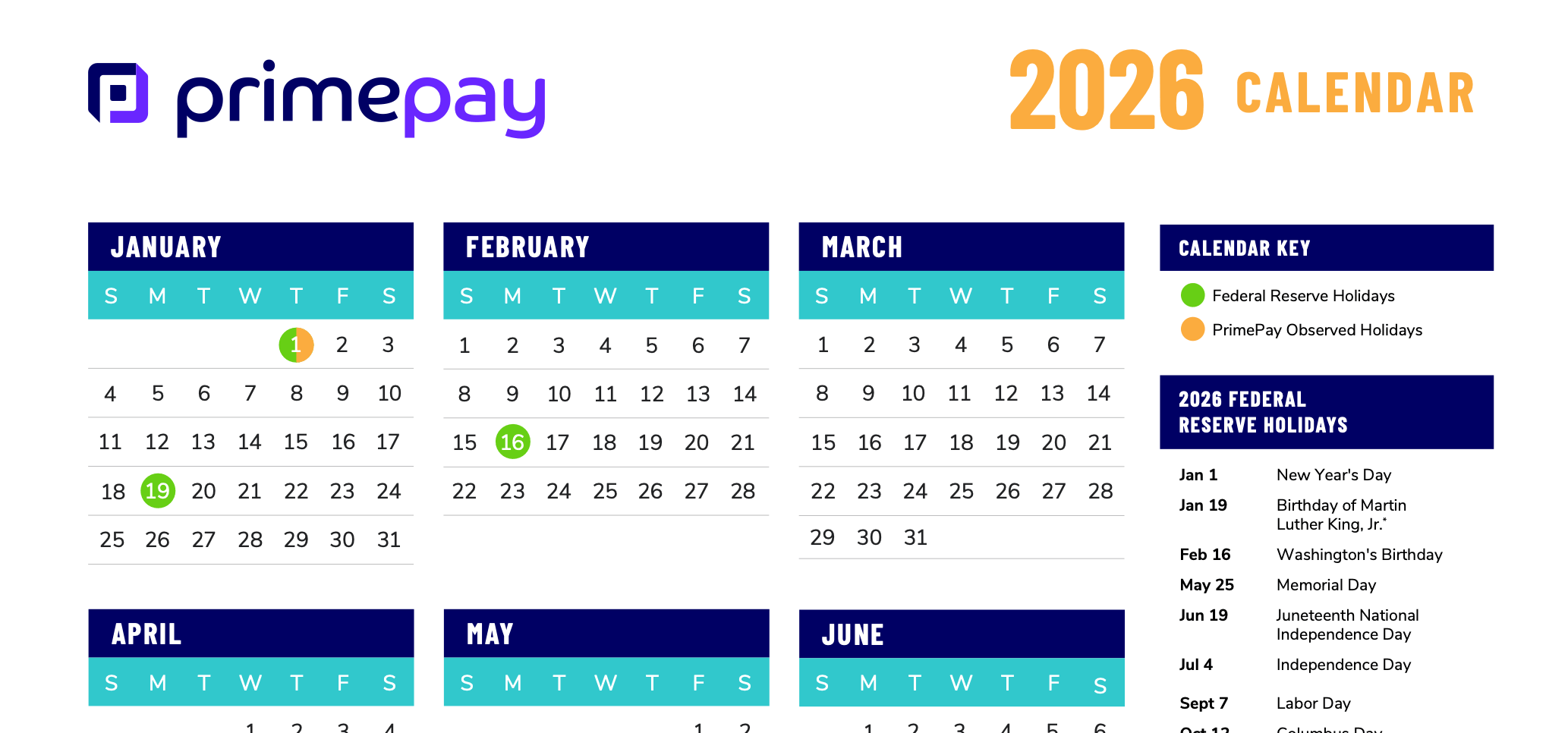2026 Payroll Calendar Employment Tax Due Dates