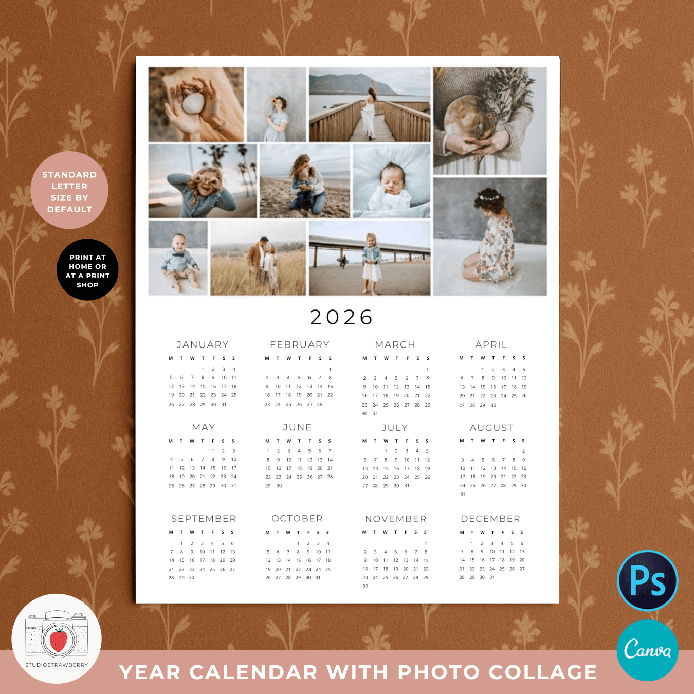 2026 Photo Calendar Template With Photo Collage Strawberry Kit
