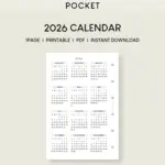 2026 Pocket Calendar Printable Insert Yearly Planner PDF Etsy