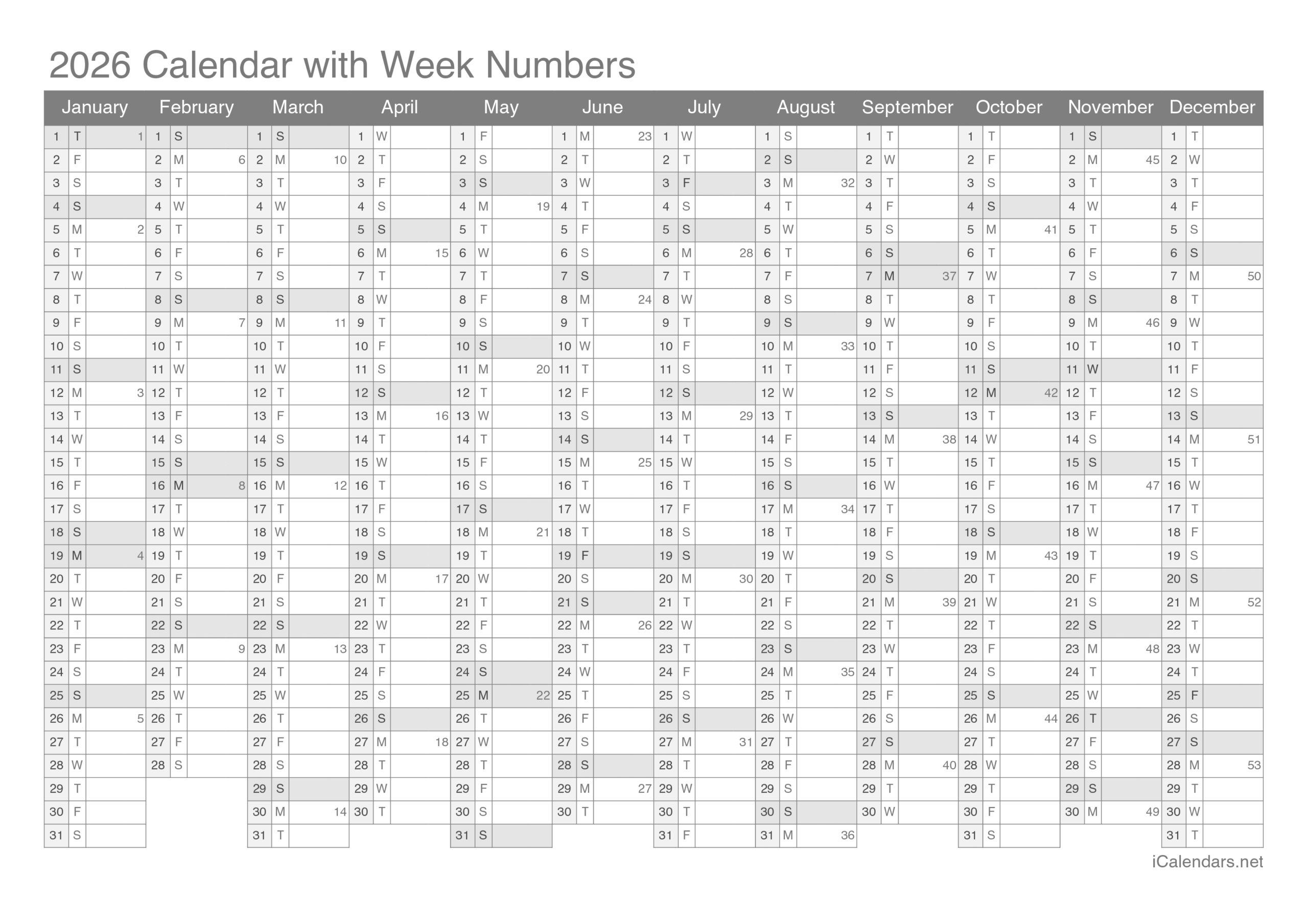2026 Calendar Printable Pdf Free Download Excel