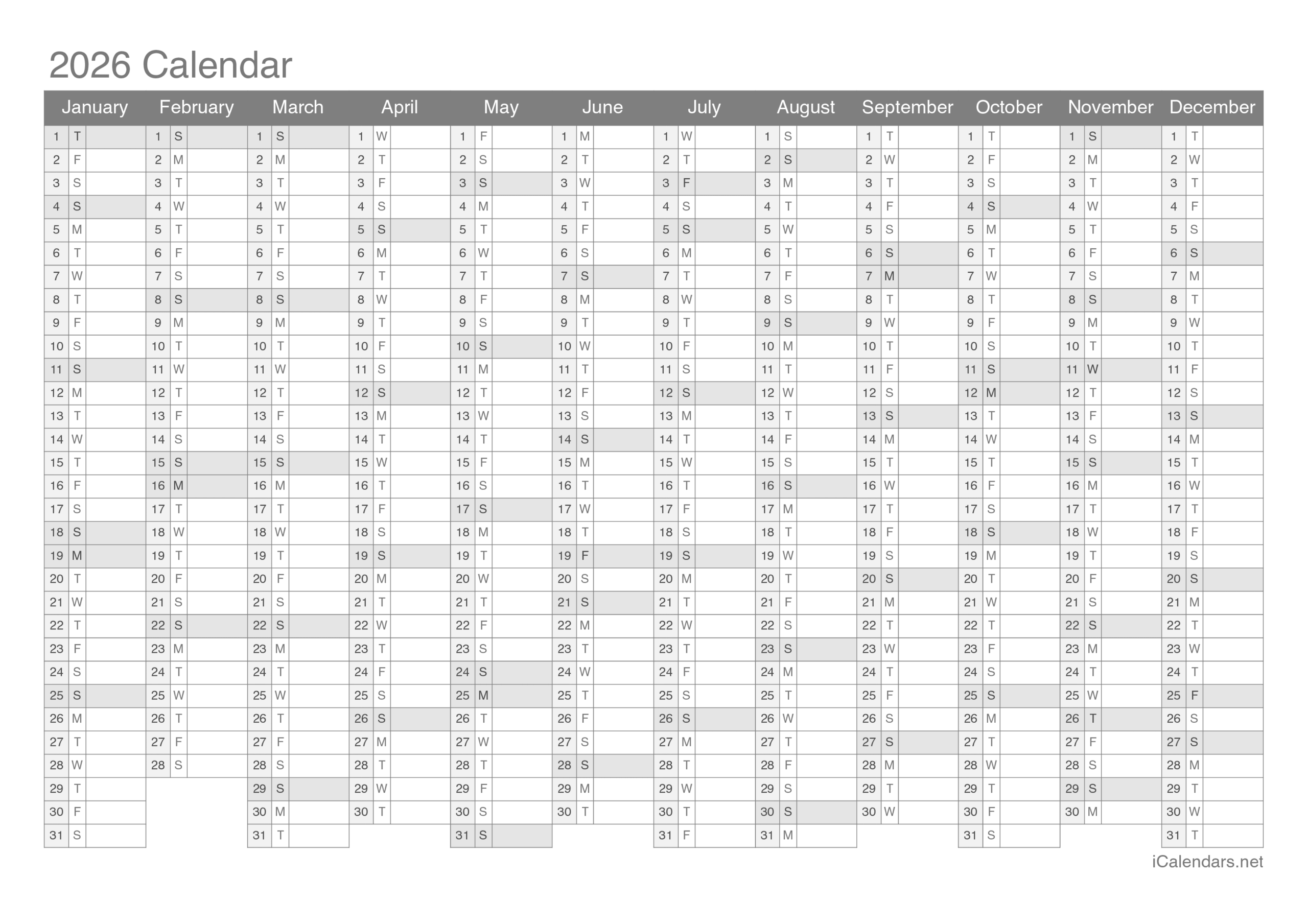 2026 Yearly Calendar Printable Pdf