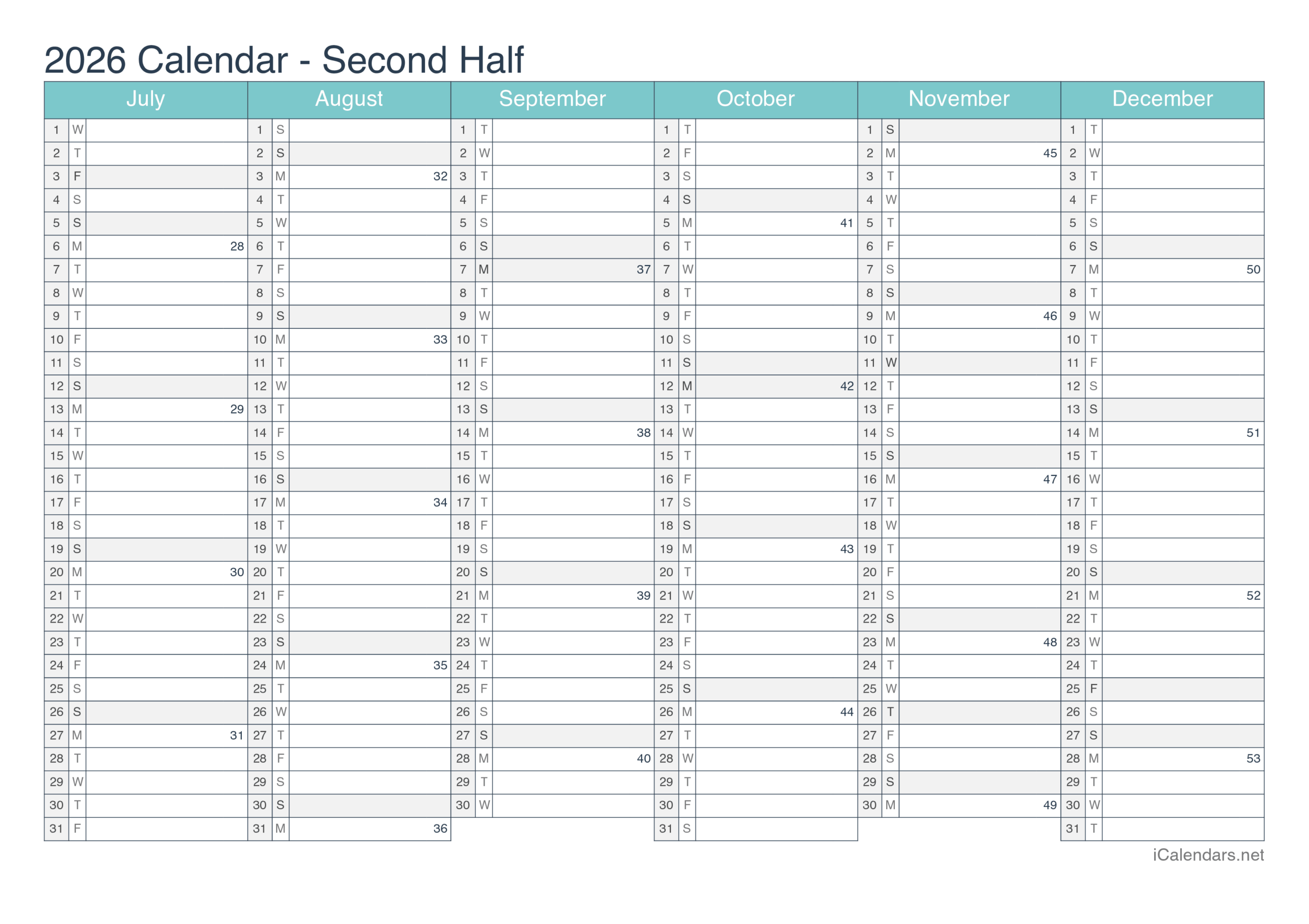 2026 Printable Calendar PDF Or Excel
