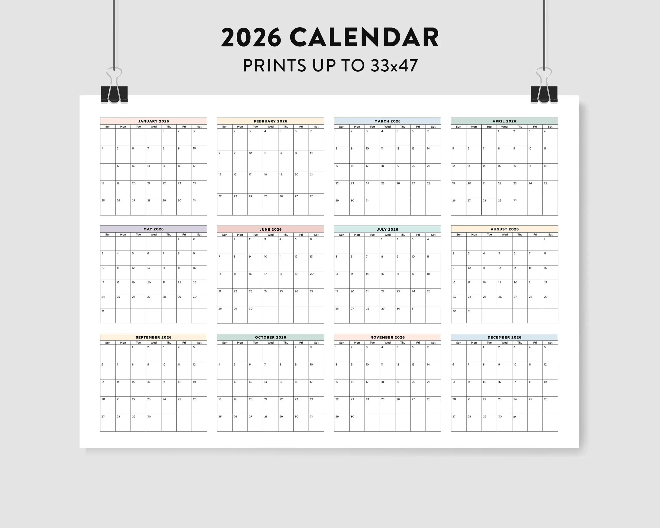 Printable 2026 Wall Calendar