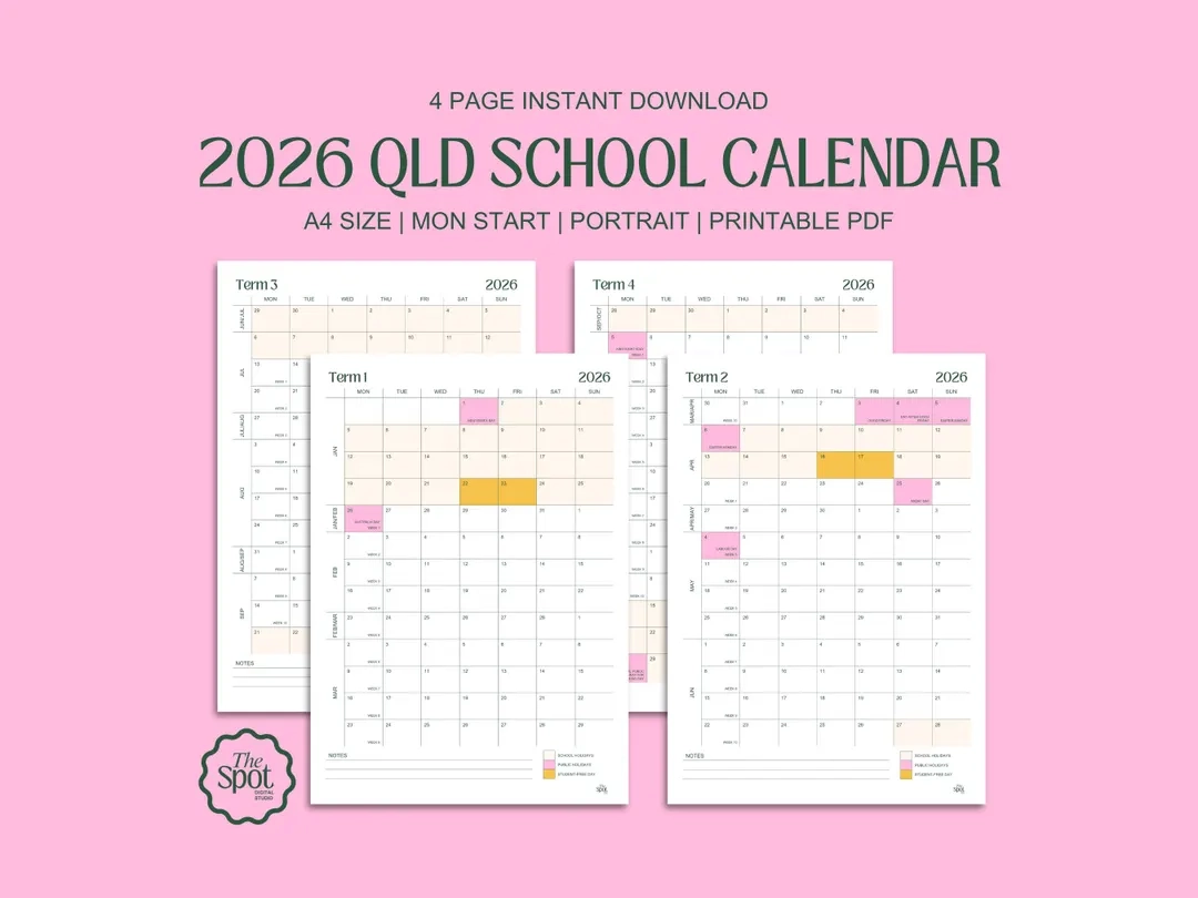 2026 Queensland School Calendar Term Planner For Students Teachers Parents A4 Portrait Printable PDF Etsy Australia