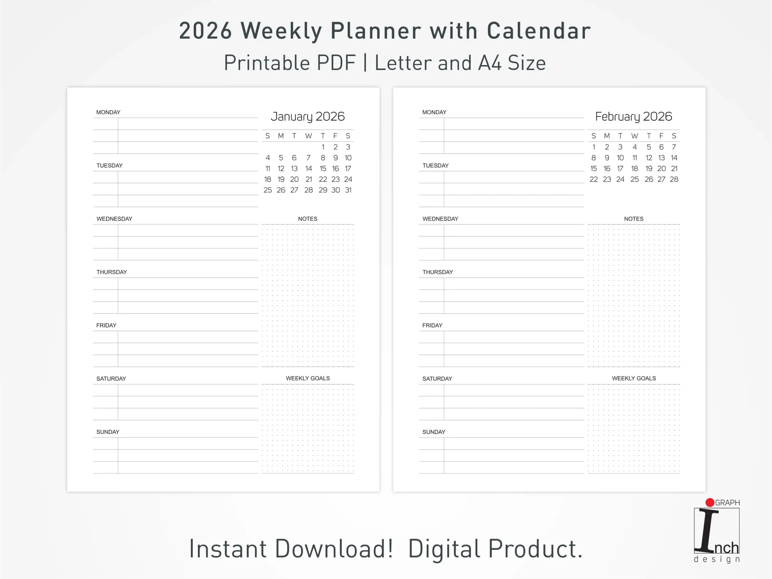 2026 Weekly Planner Printable PDF Minimalist Weekly Organizer With Calendar Etsy 2026 Weekly Planner Printable PDF Minimalist Weekly Organizer With Calendar Etsy