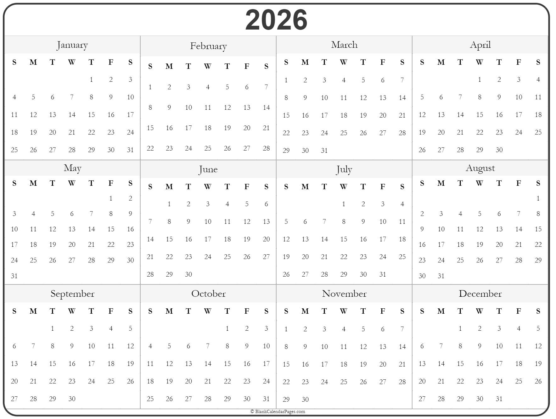 2026 Calendar Printable With Space To Write