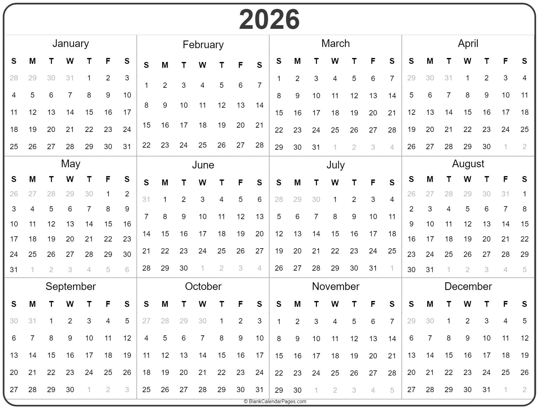 Printable Calendar For 2026