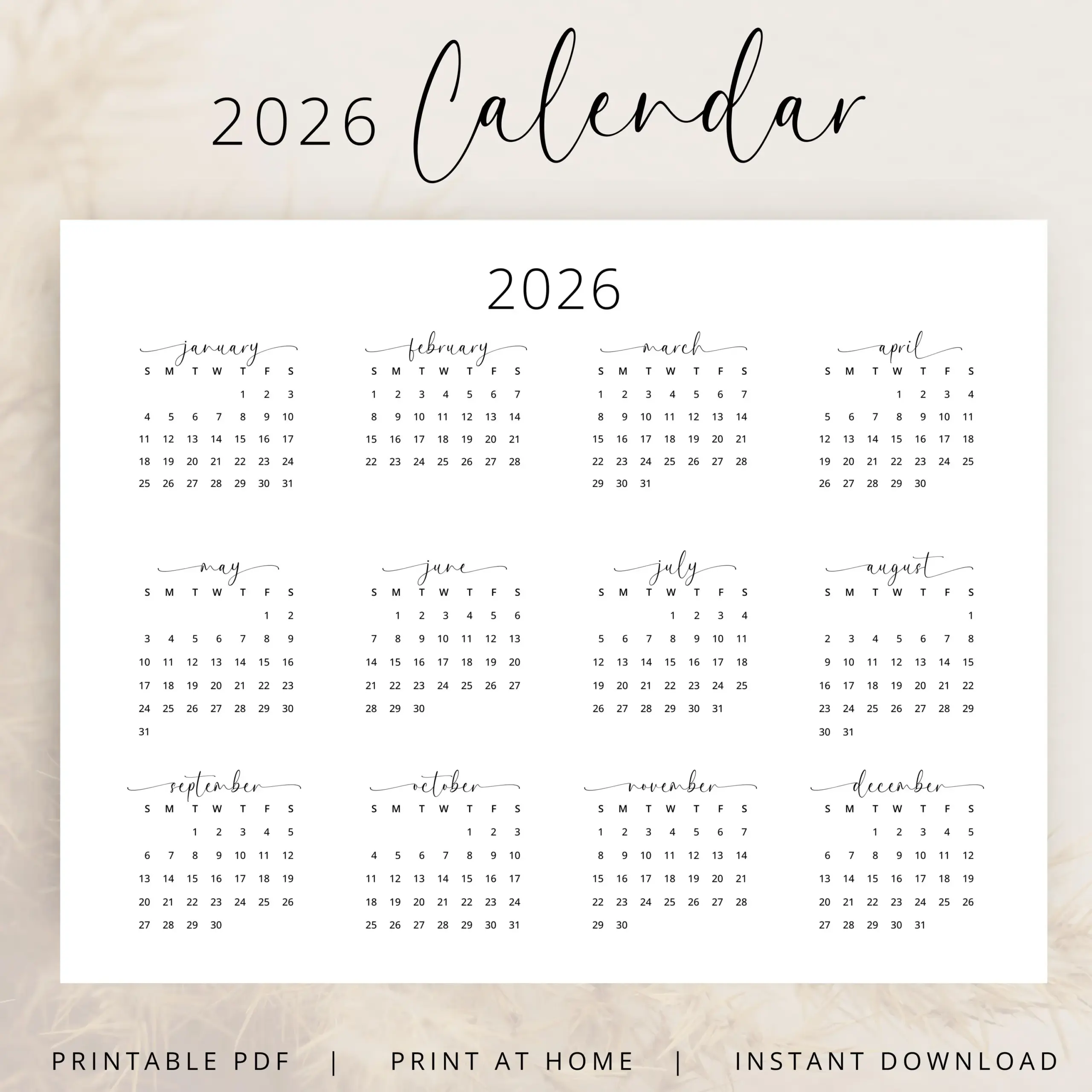 2026 Calendar Printable Landscape