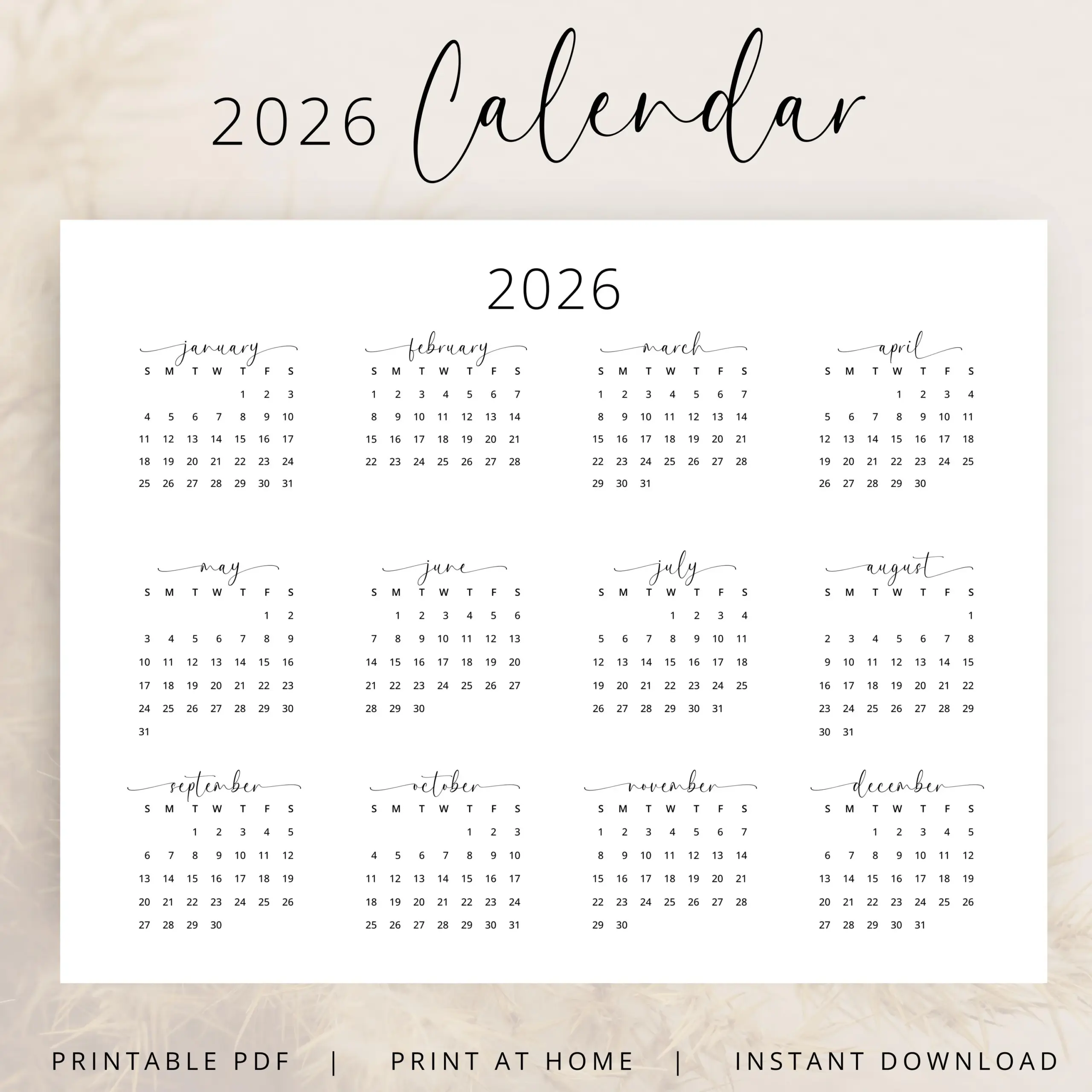 2026 Calendar Landscape Printable
