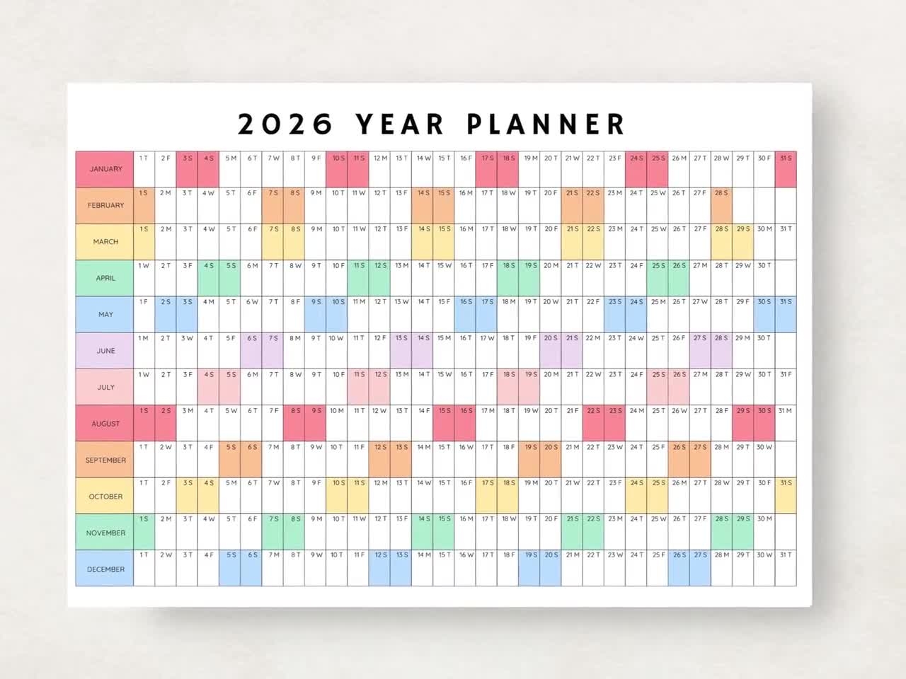 2026 Yearly Planner 2026 Year Planner Printable Yearly Planning Calendar 2026 Agenda Yearly Wall Calendar Year At A Glance 2026 Plan Etsy Denmark