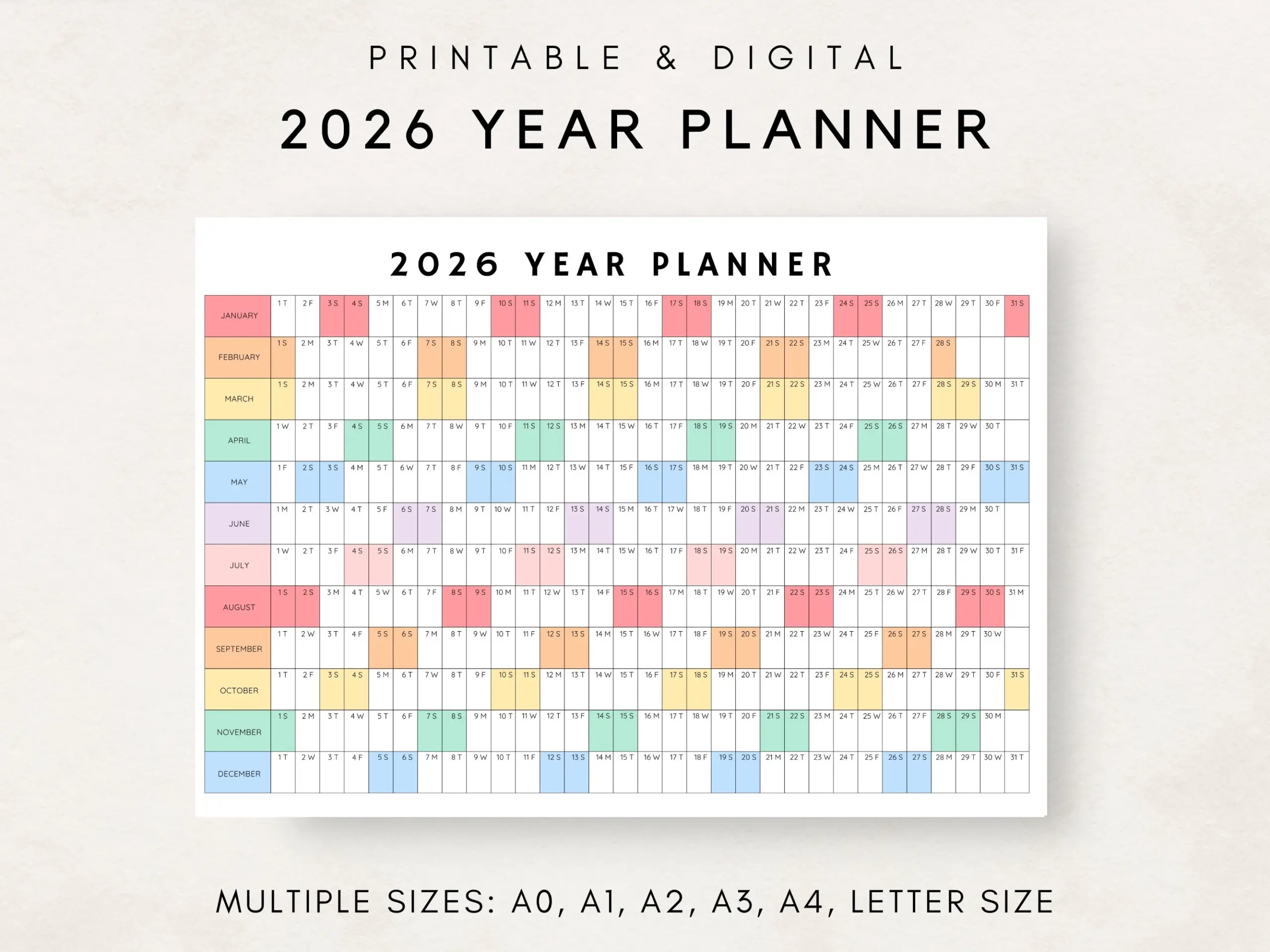 2026 Yearly Planner 2026 Year Planner Printable Yearly Planning Calendar 2026 Agenda Yearly Wall Calendar Year At A Glance 2026 Plan Etsy Denmark