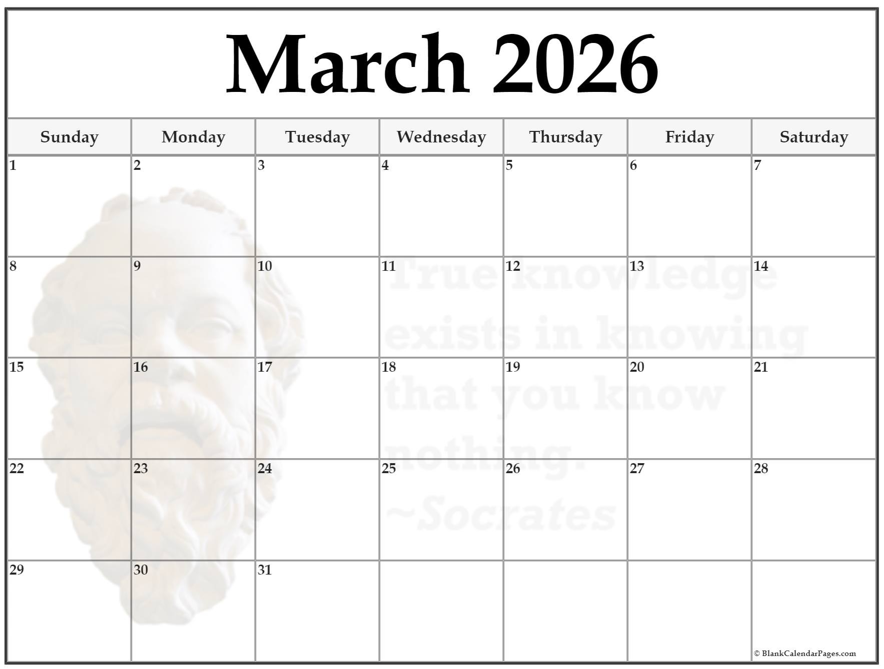 March 2026 Free Printable Calendar