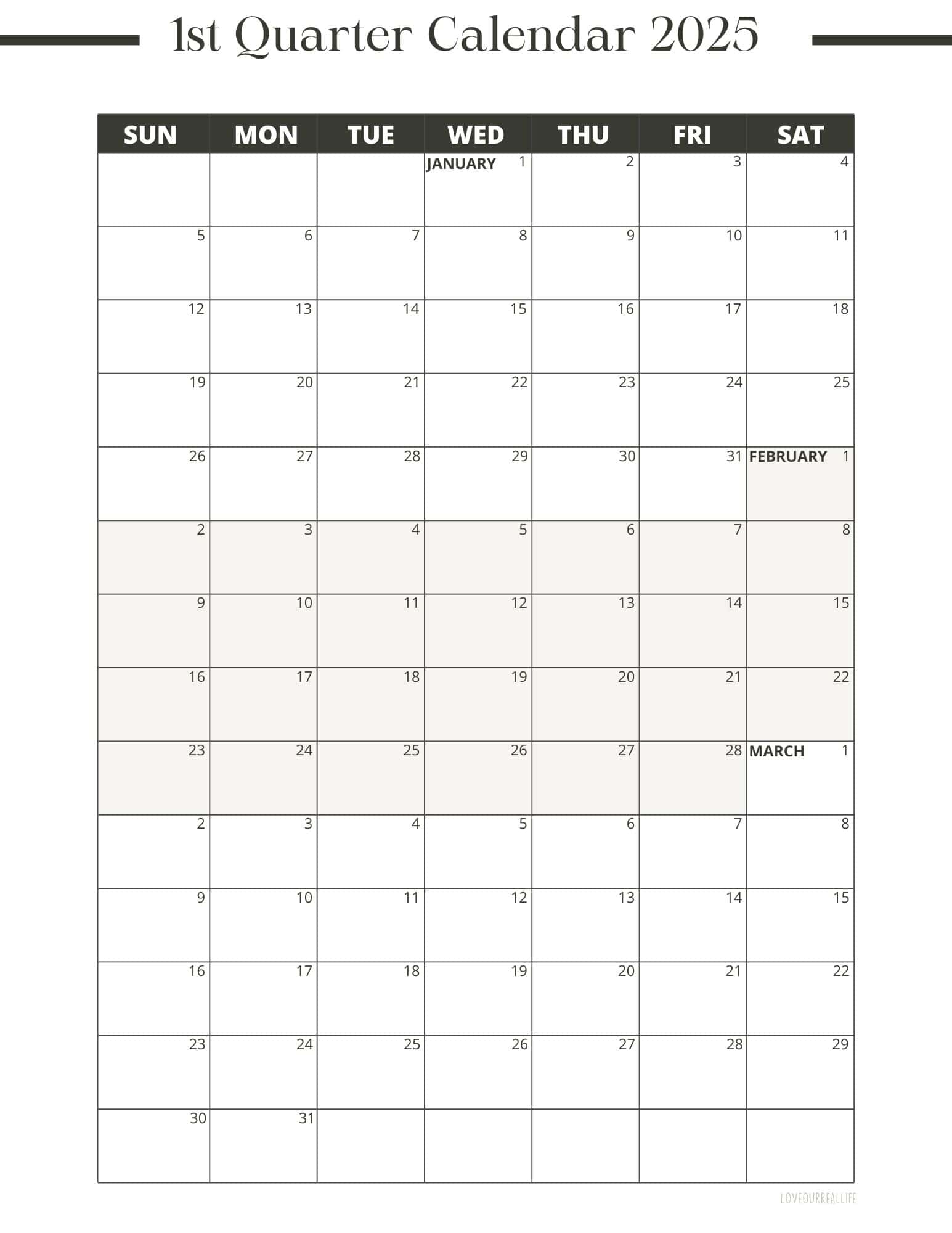 Quarterly Calendar 2026 Printable Quarterly Calendar 2026 Printable