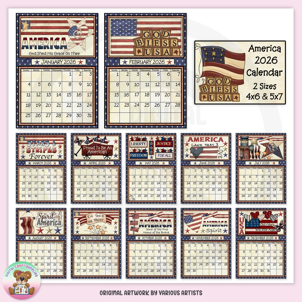 America 2026 Calendar DCS Exclusive Digital Craft Supplies