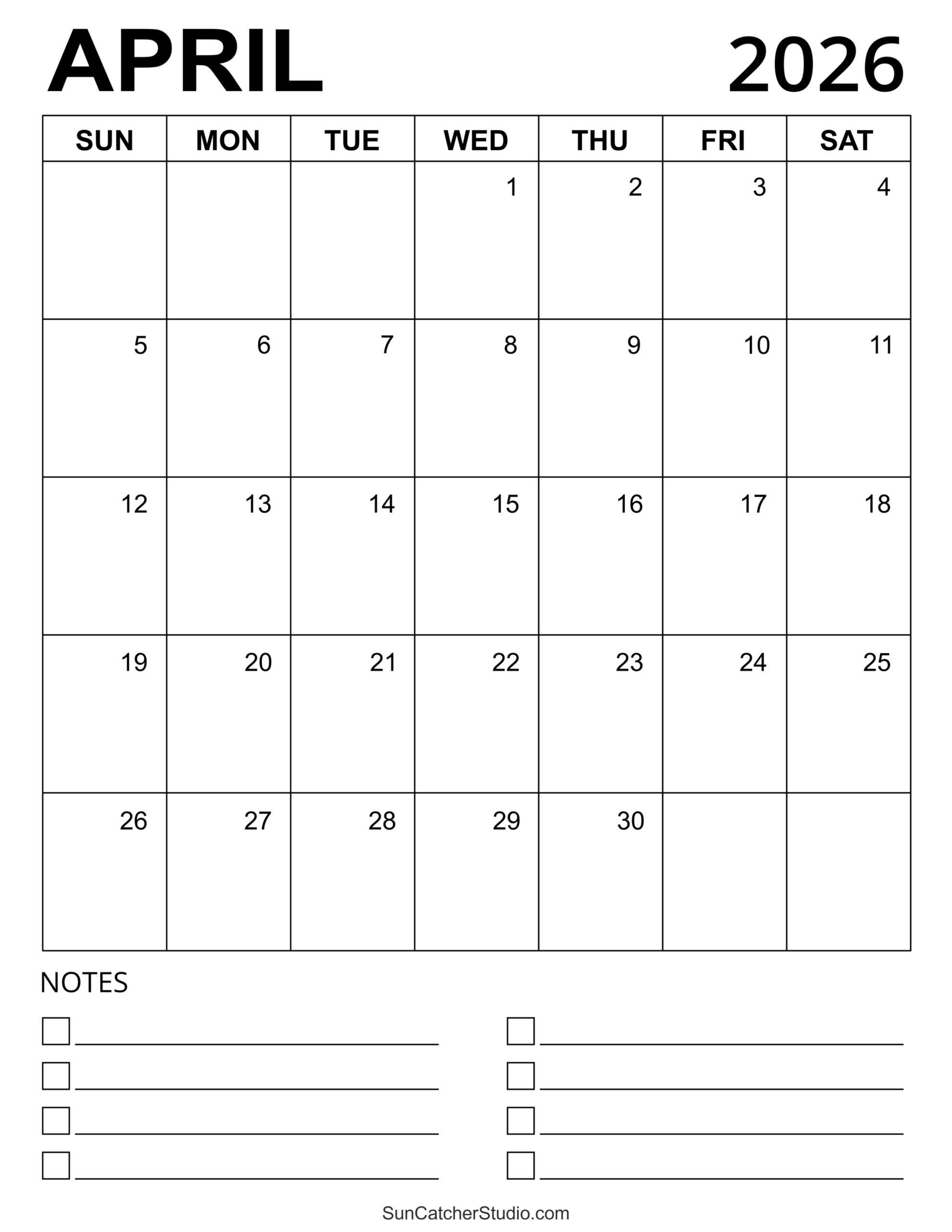 April 2026 Calendar Free Printable Free Printables Lettering SVG Files Tools Apps