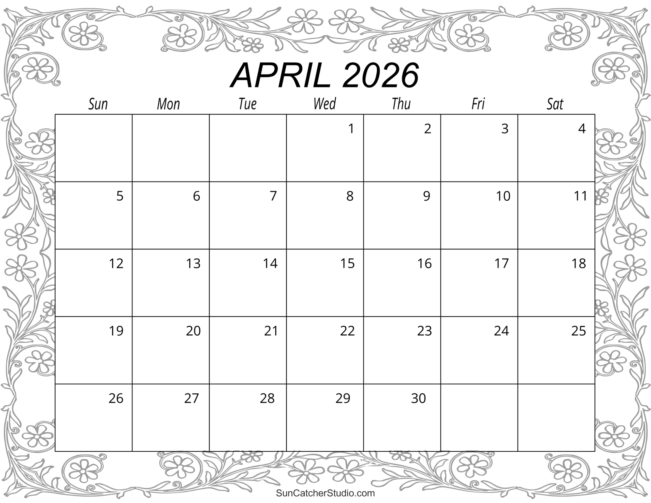 April 2026 Calendar Free Printable Free Printables Lettering SVG Files Tools Apps