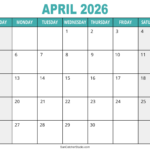 April 2026 Calendar Free Printable Free Printables Lettering SVG Files Tools Apps