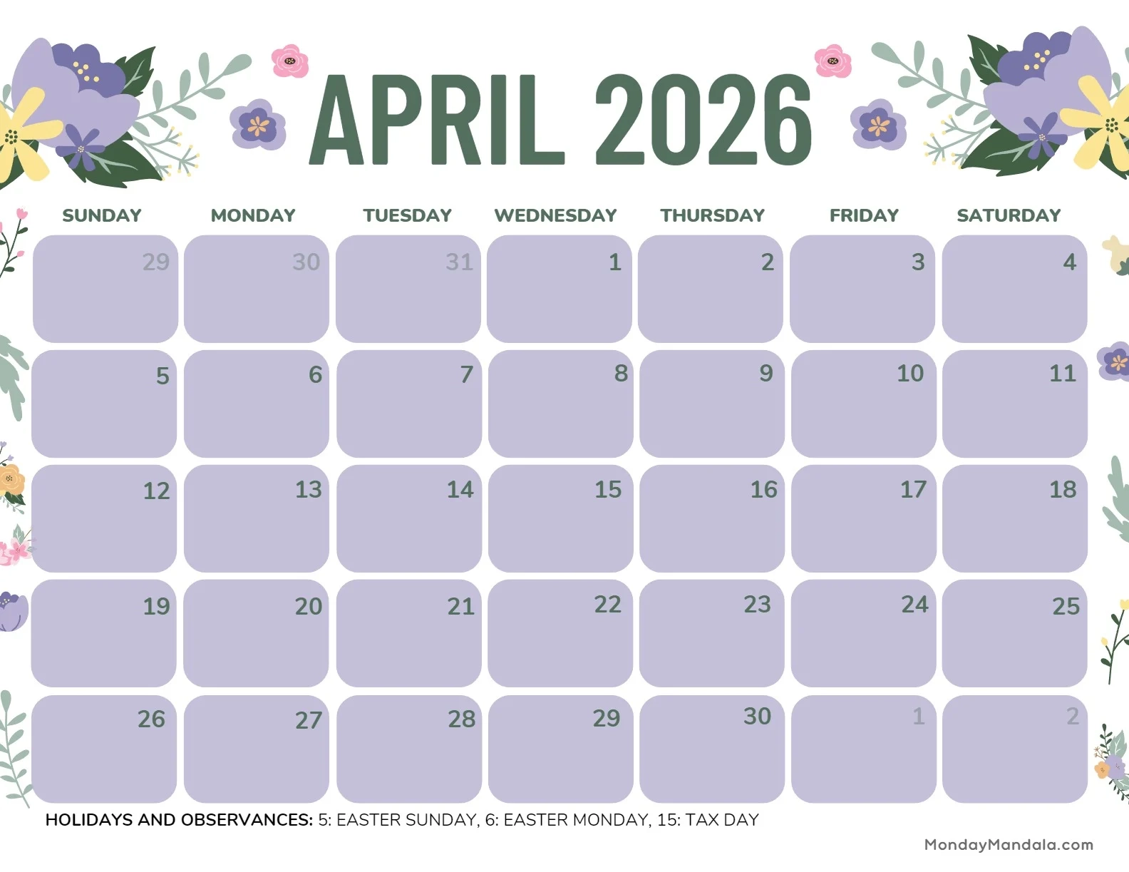 April 2026 Calendars Free PDF Printables April 2026 Calendars Free PDF Printables