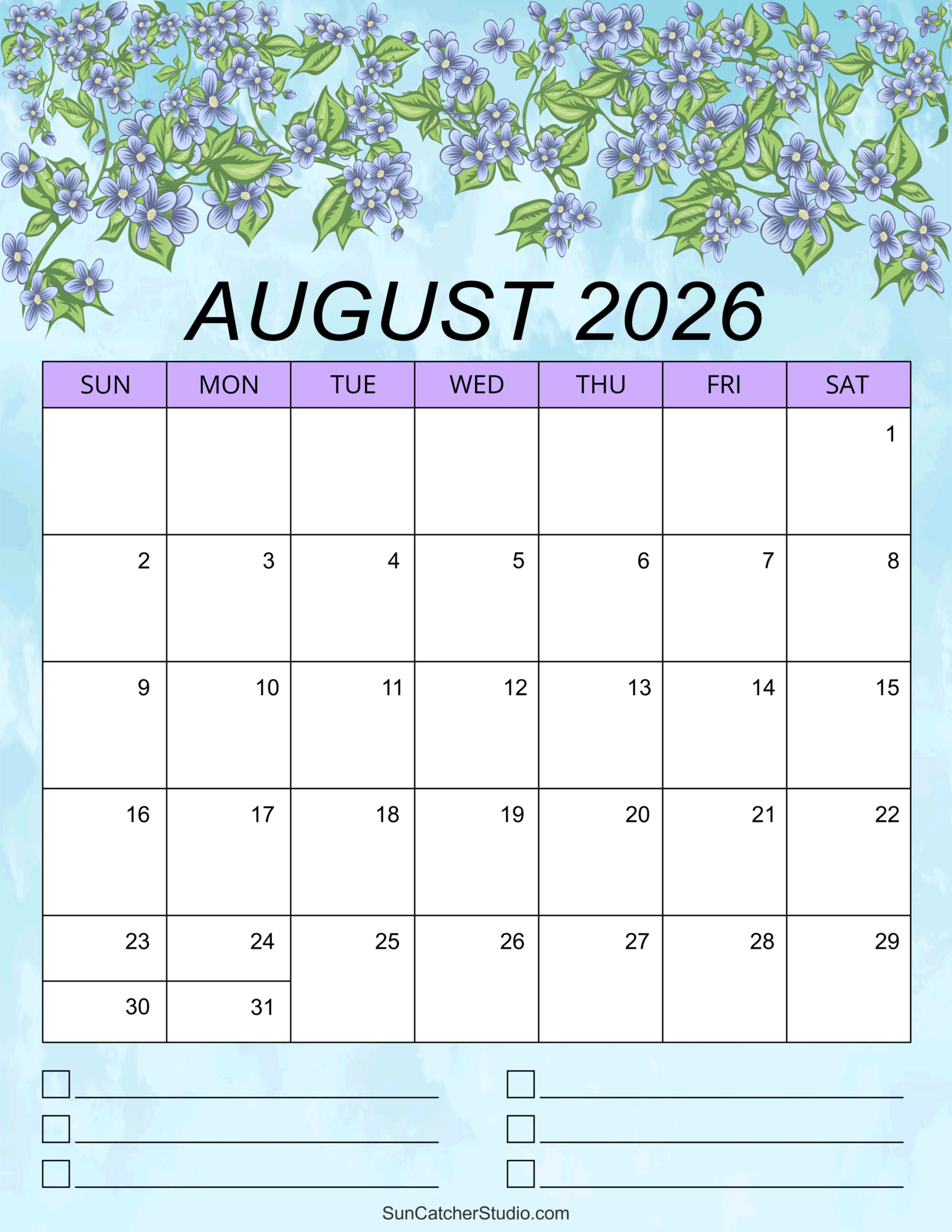 August 2026 Calendar Free Printable Free Printables Lettering SVG Files Tools Apps
