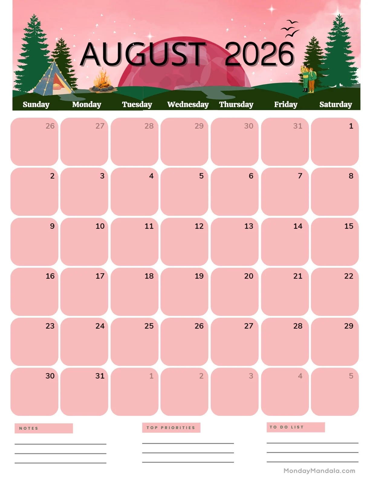 August 2026 Calendar Printable Free