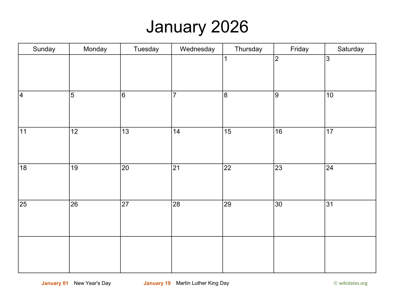 2026 Calendar Printable Org