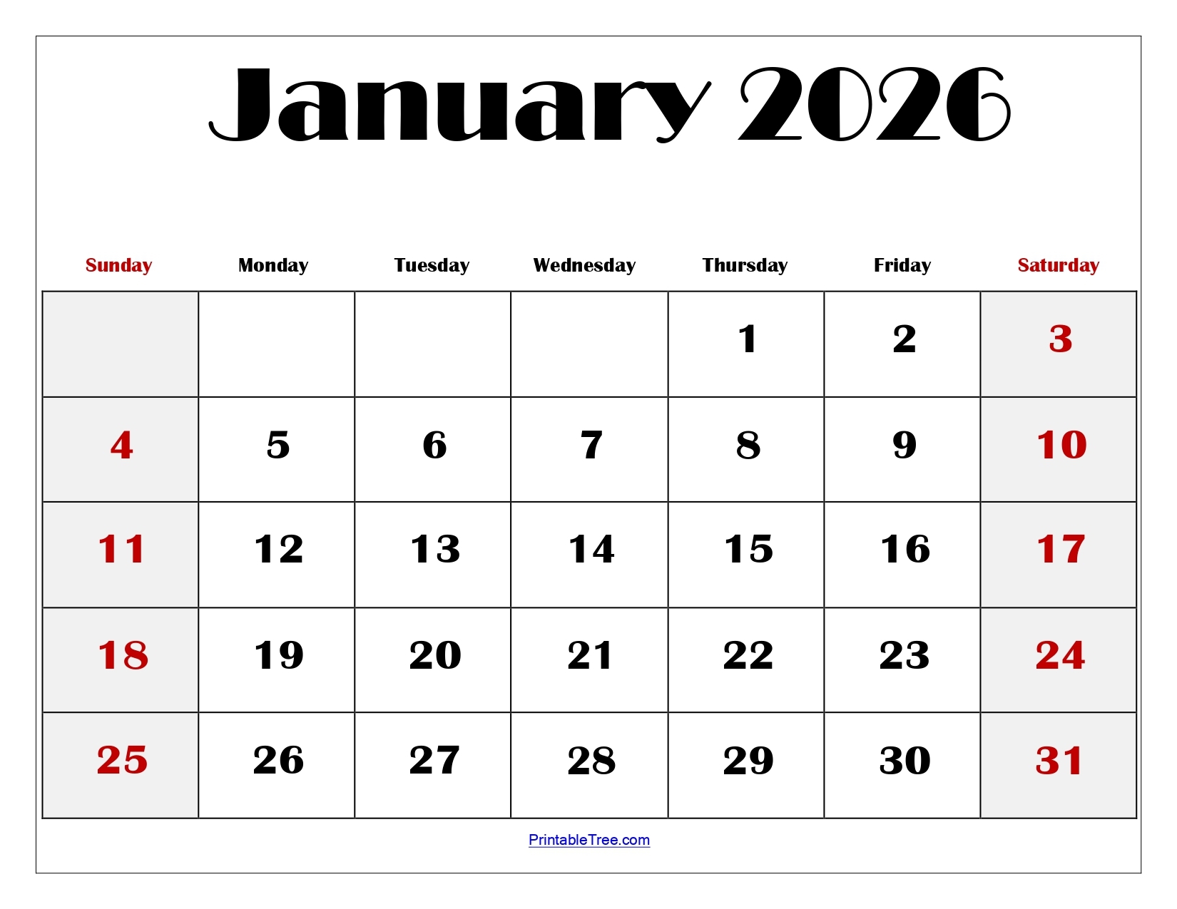 2026 Blank Printable Calendar