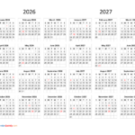 Calendar 2026 And 2027 On One Page Calendar Quickly
