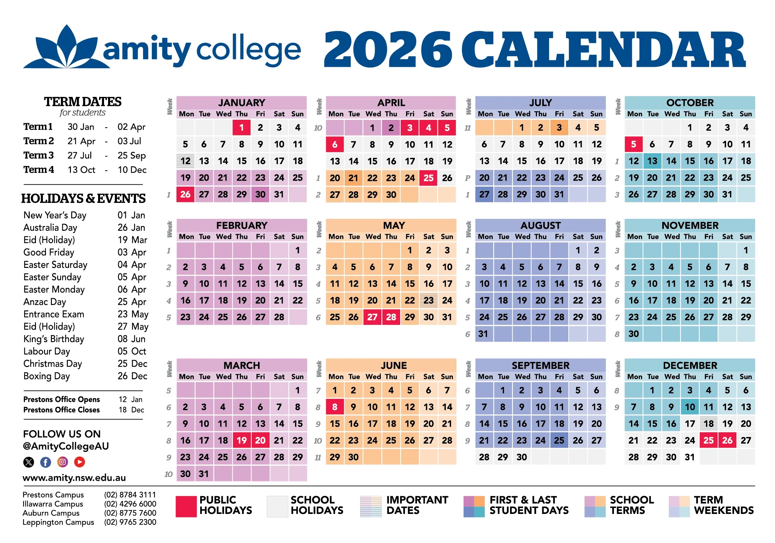 Calendar Amity College