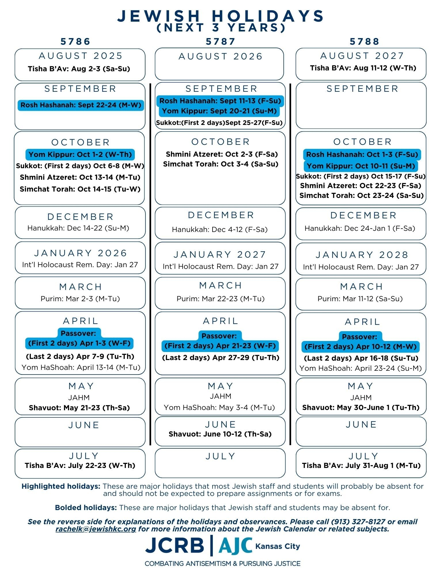 Jewish Holiday Calendar 2026 Printable