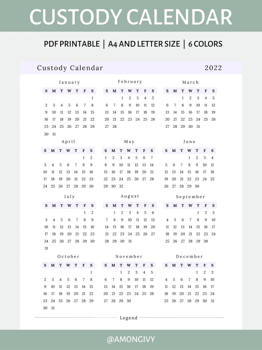 Texas Custody Calendar 2026 Printable