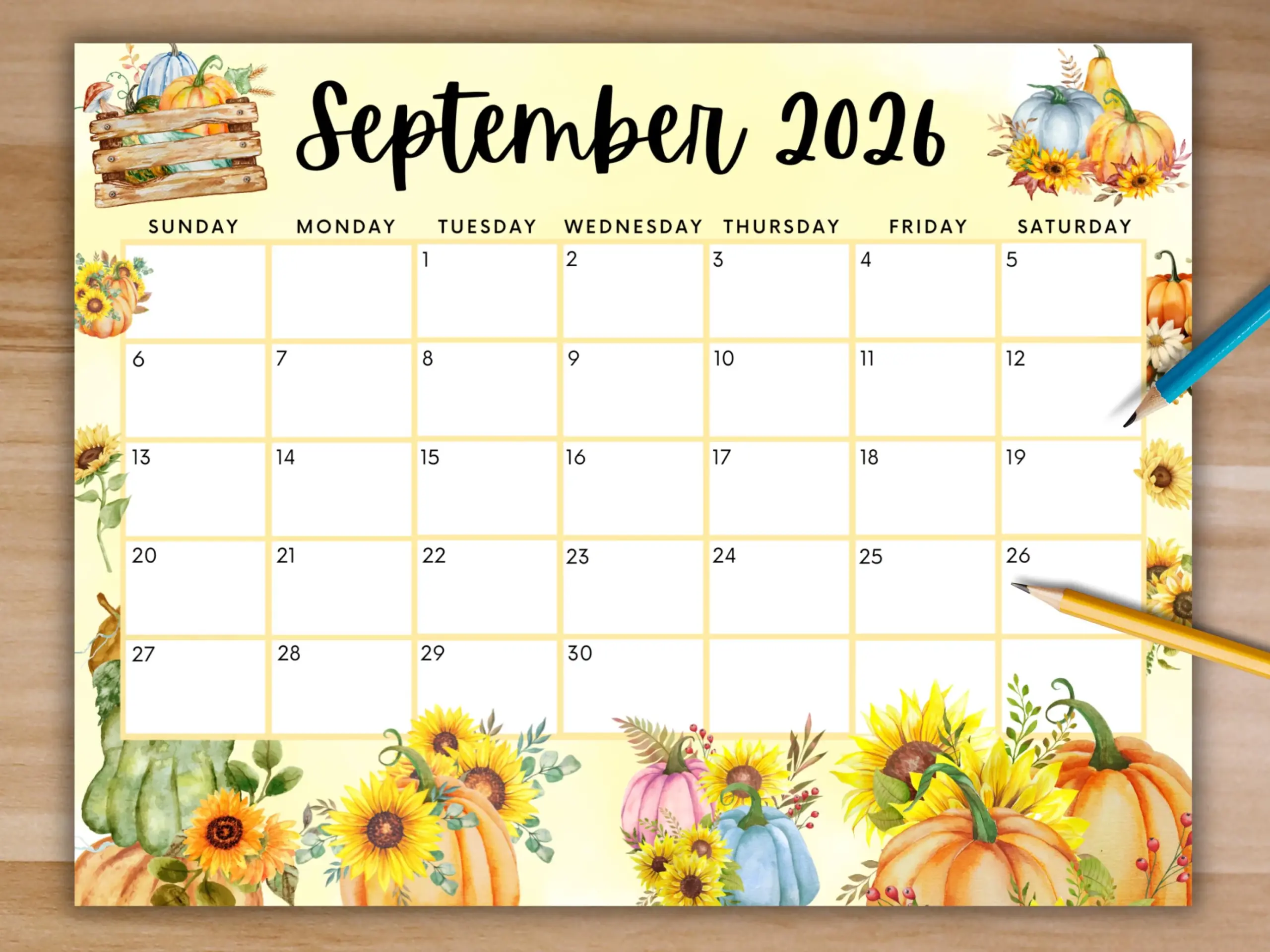September Calendar 2026 Printable
