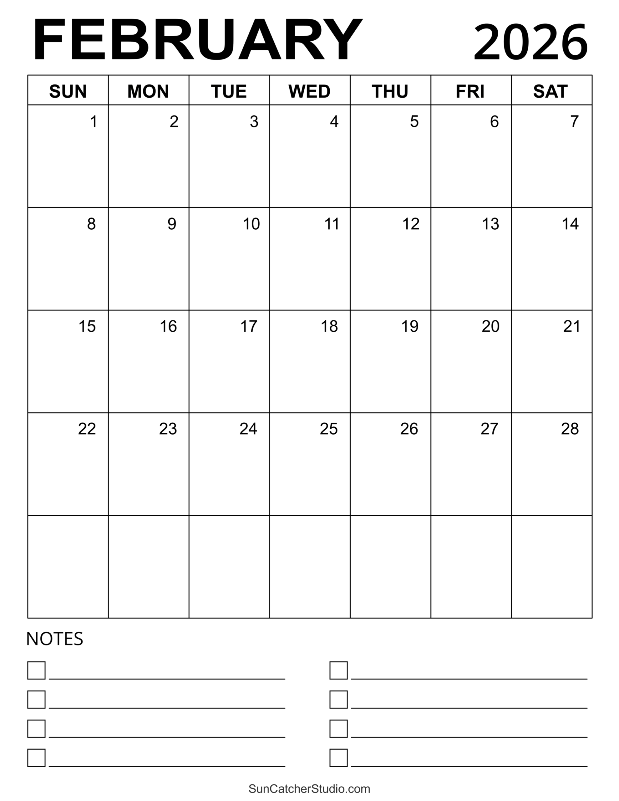 February 2026 Calendar Free Printable Free Printables Lettering SVG Files Tools Apps