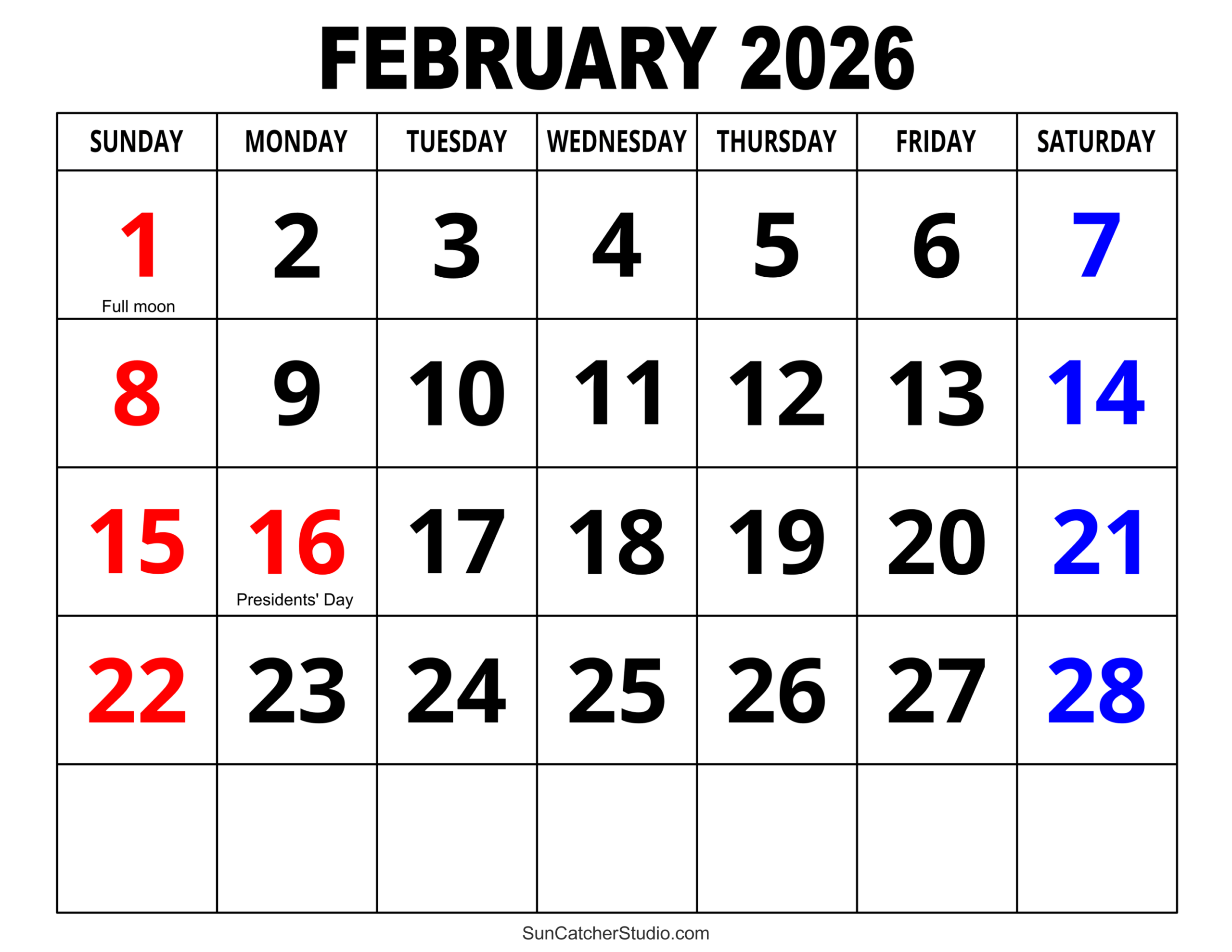 Printable Calendar 2026 February