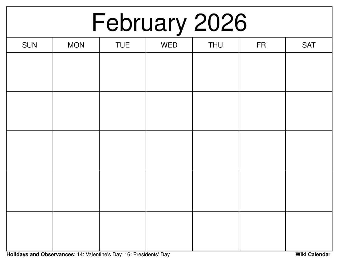 February 2026 Calendar Printable Templates More