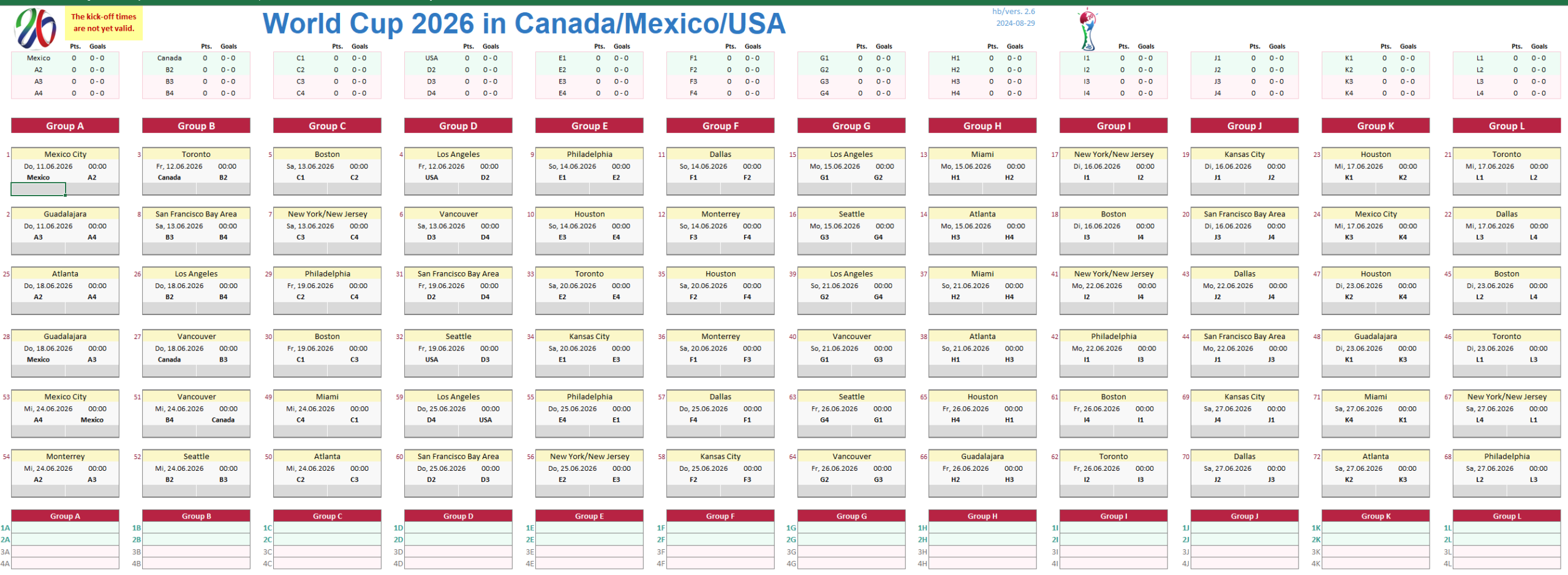 FIFA World Cup 2026 Excel Schedule Everything Fully Automatic Worksheets Library