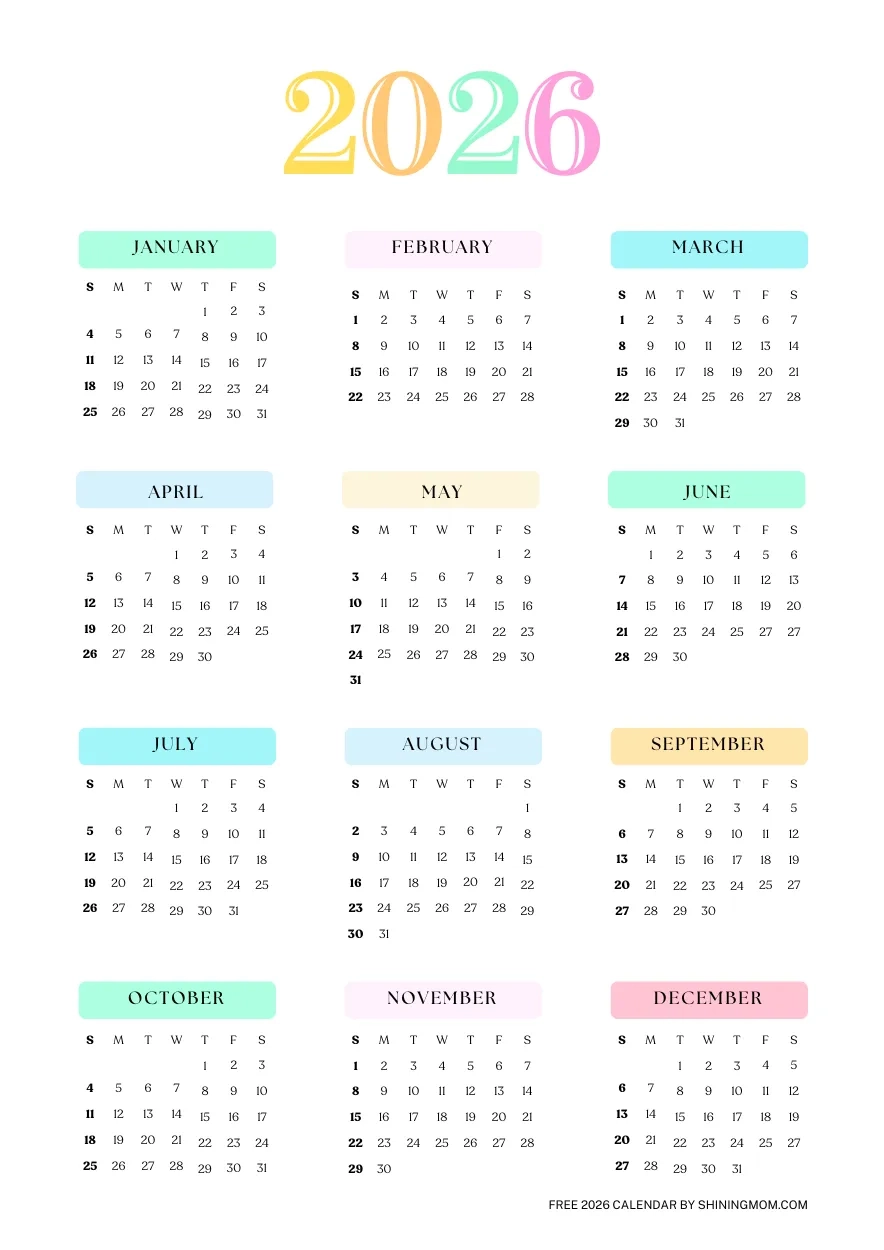 Free Calendar Templates No Download 2026