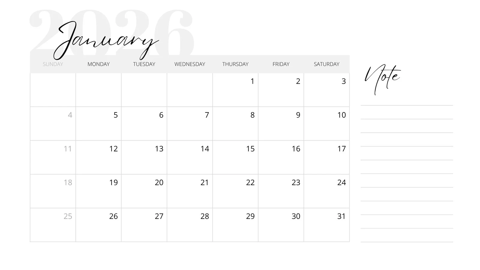 Free Calendar Print Out 2026