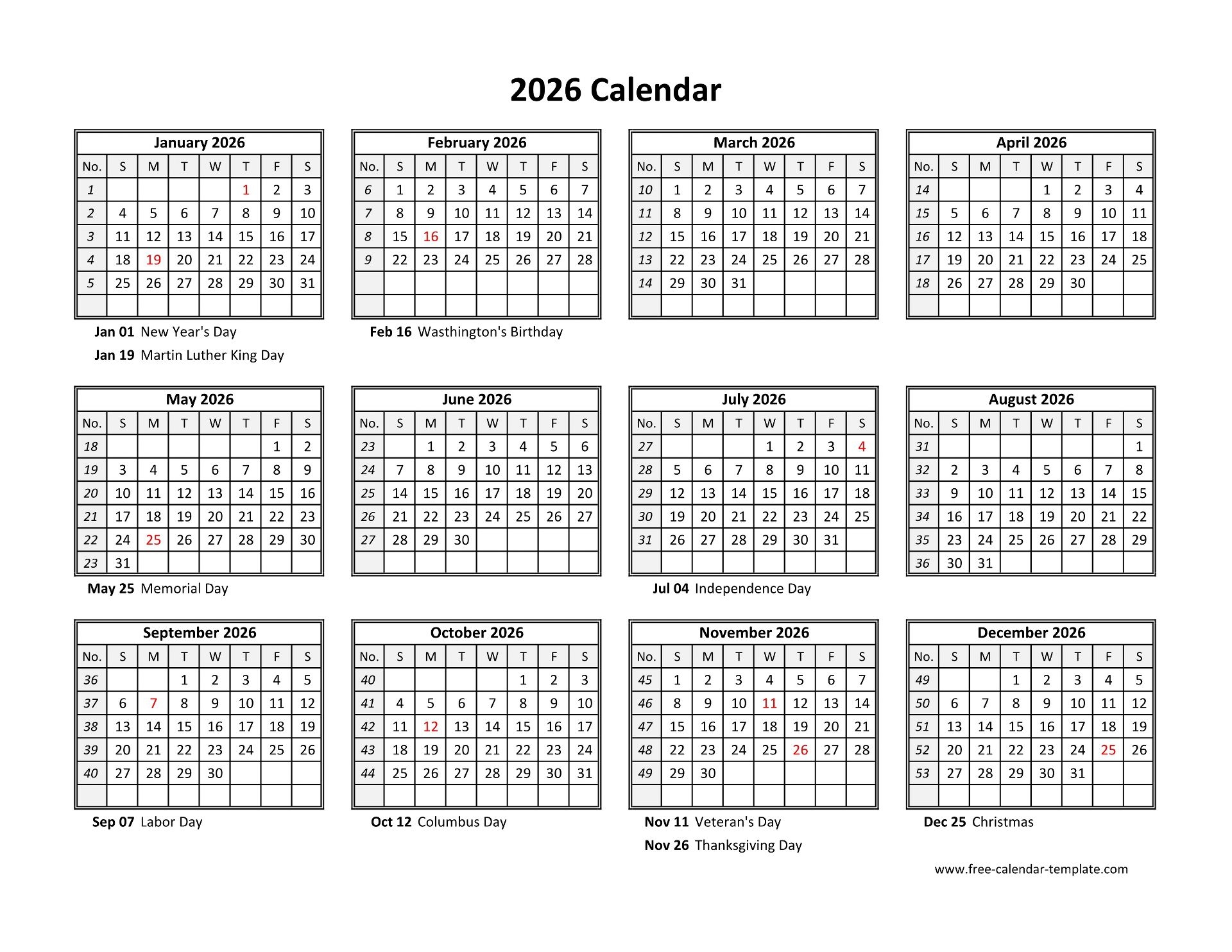 Free Calendar Template 2026 And 2027