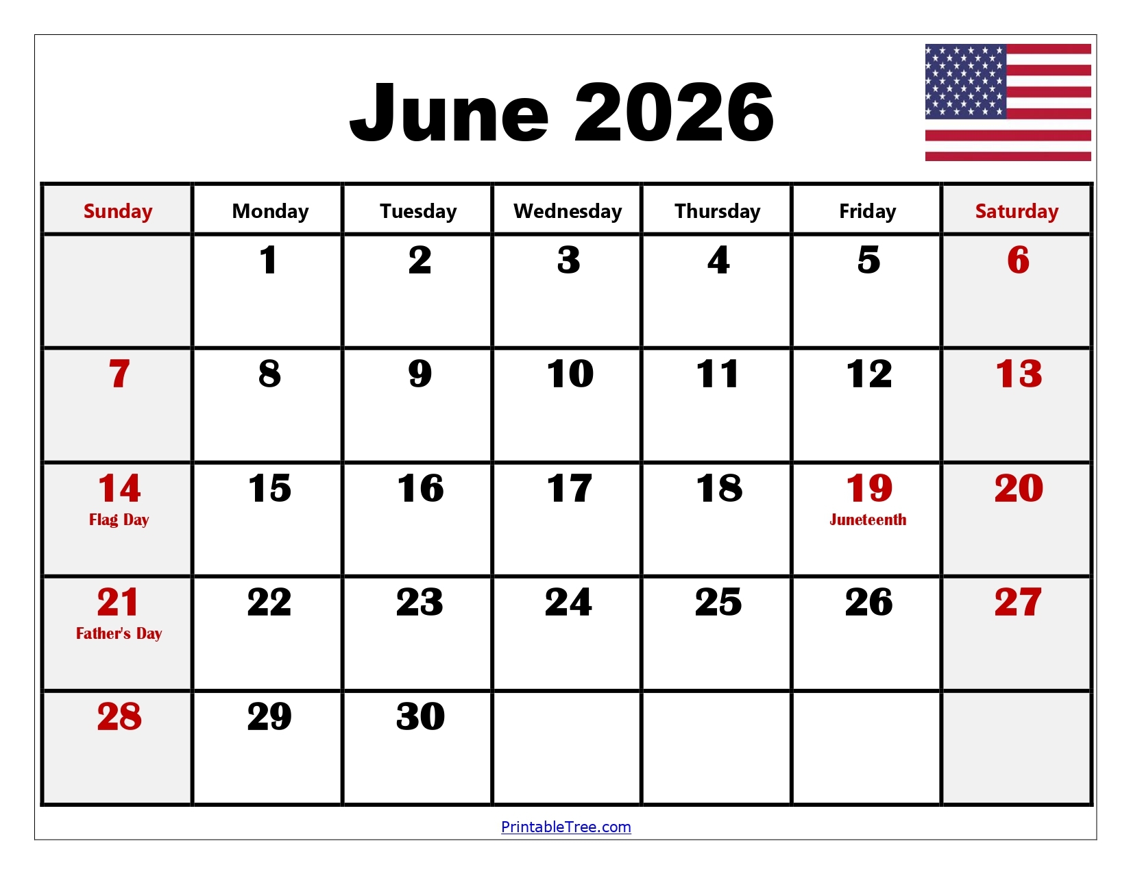 June 2026 Free Printable Calendar June 2026 Free Printable Calendar