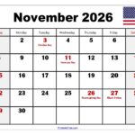 Free November 2026 Calendar Printable PDF With Holidays Templates