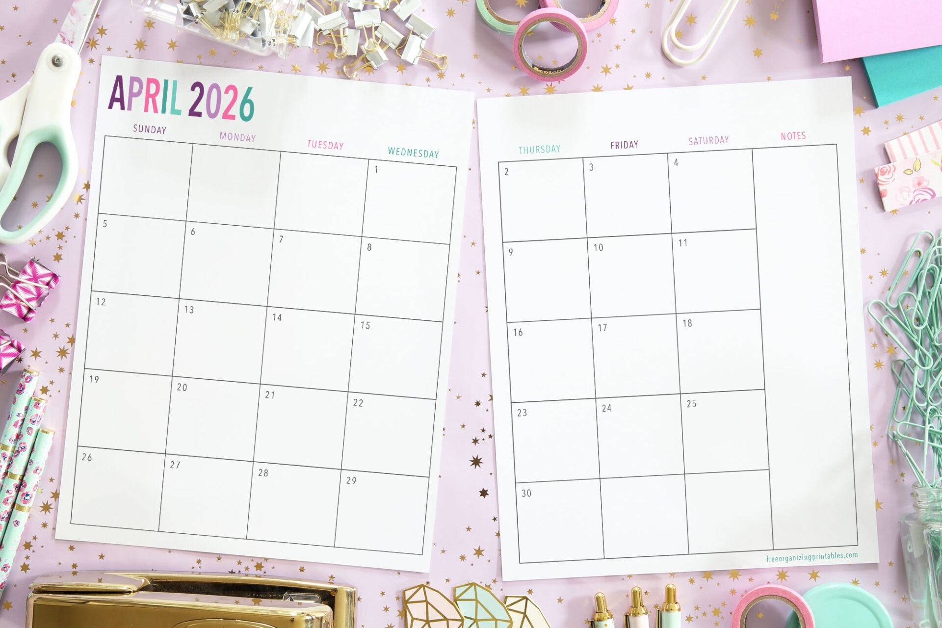 Free Monthly Calendar Pages 2026