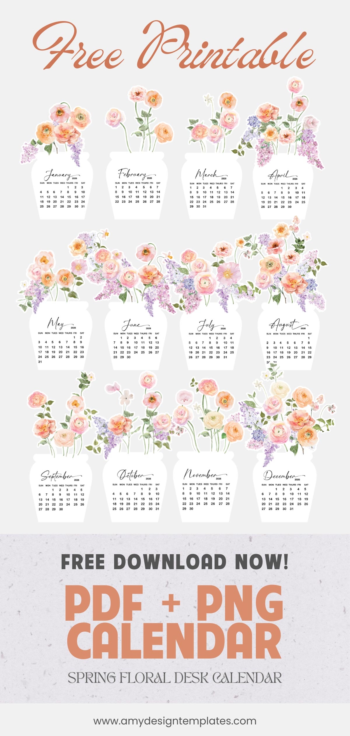 Free Printable 2026 Floral Desk Calendar Download Peach Purple Spring Garden Free Printable 2026 Floral Desk Calendar Download Peach Purple Spring Garden