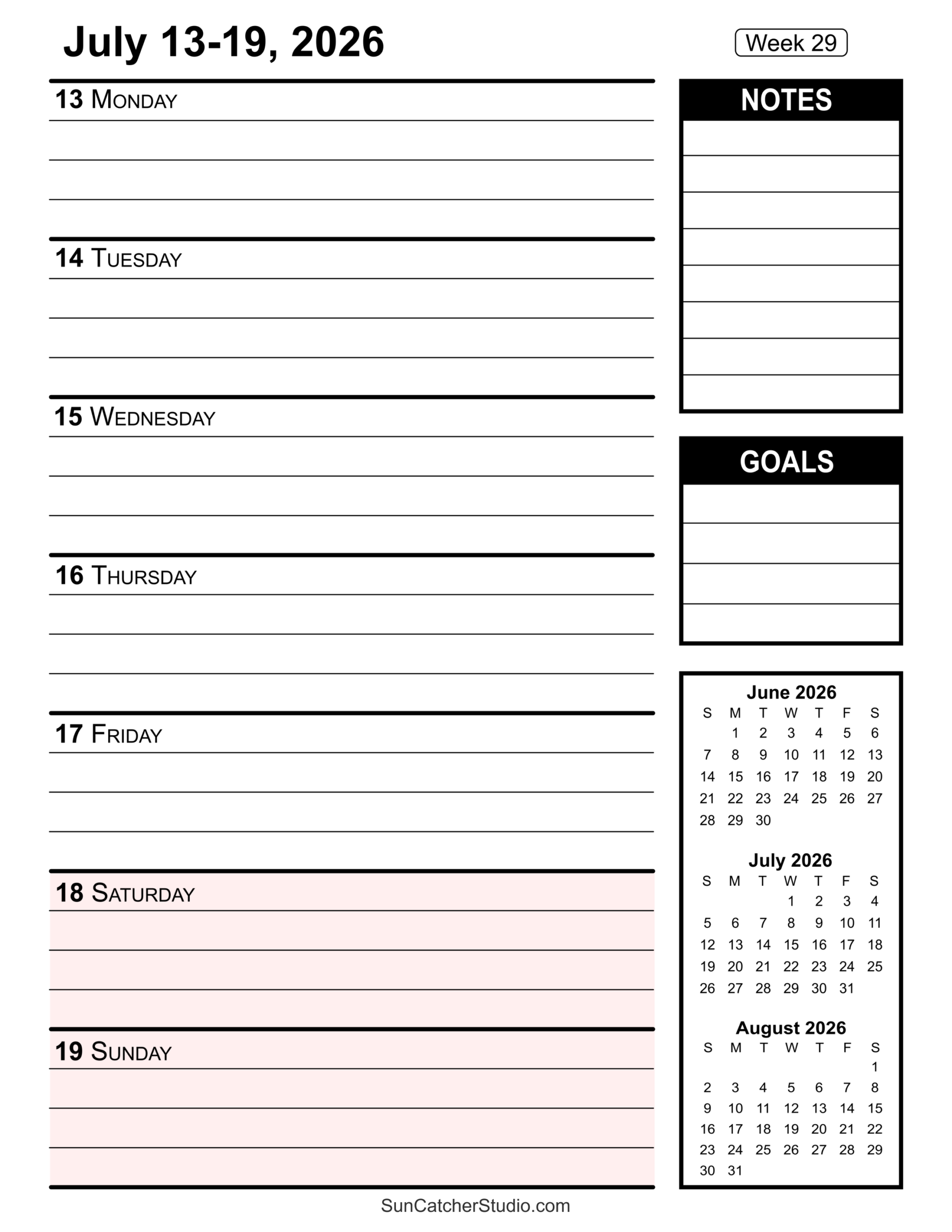 Free Printable 2026 Weekly Calendars For Easy Planning Free Printables Lettering SVG Files Tools Apps