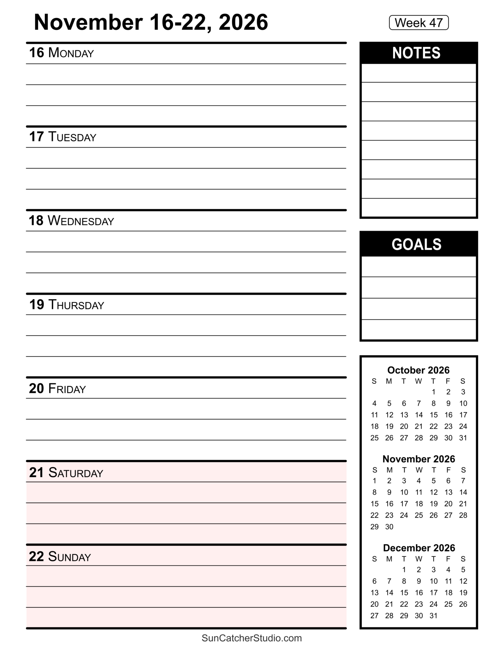 Free Printable 2026 Weekly Calendars For Easy Planning Free Printables Lettering SVG Files Tools Apps